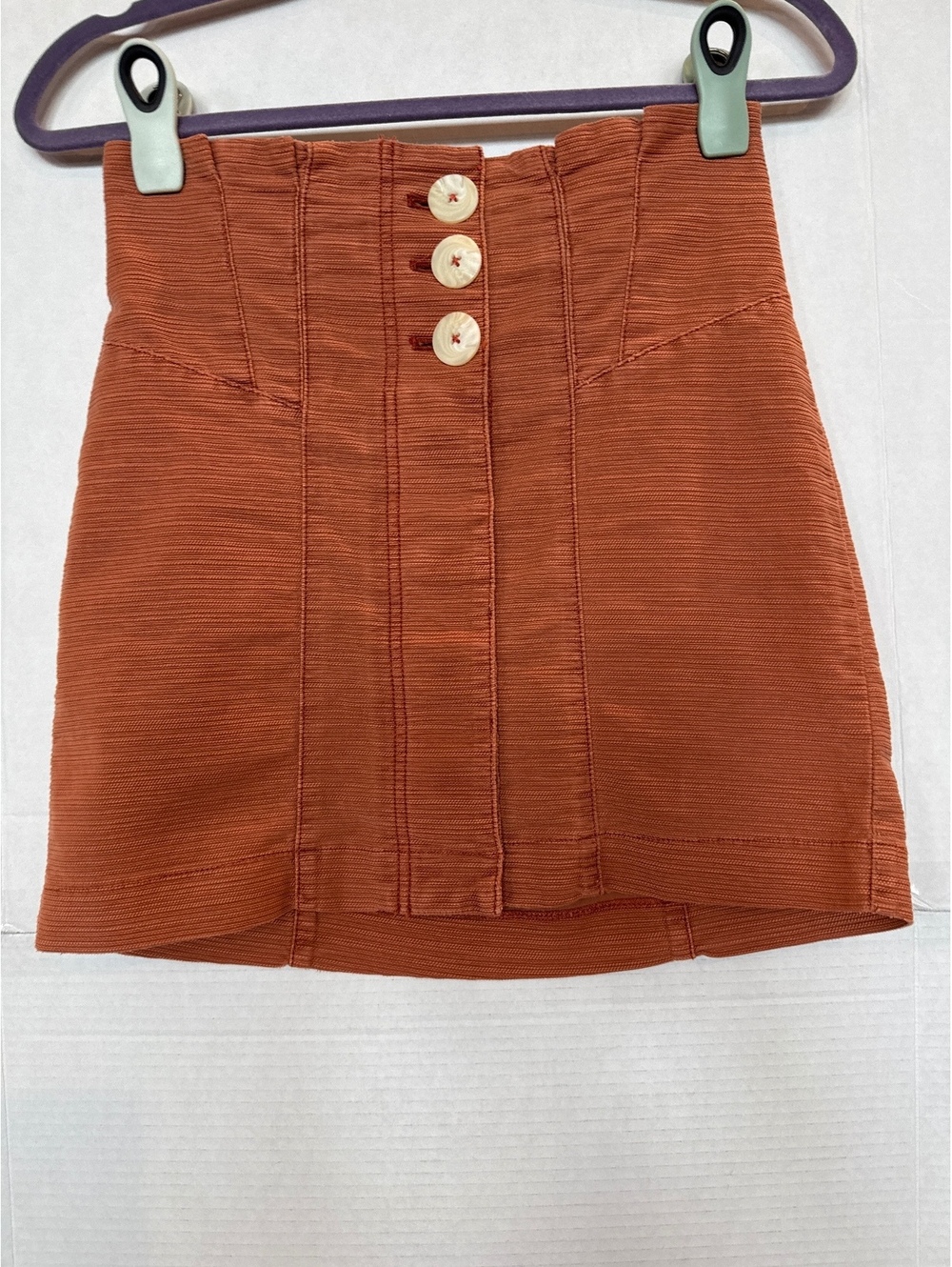 Free People Rust Orange Corduroy Mini Skirt with Button Front